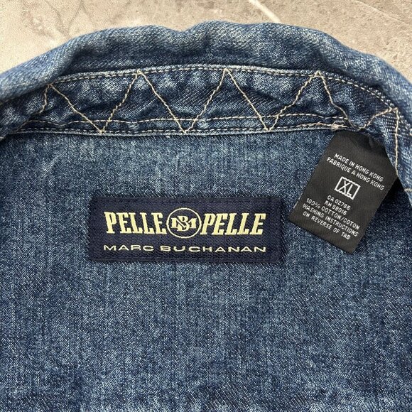 Vintage Pelle Pelle Jacket Mens XL Denim Jean Mark Buchanan Coat y2k Hip Hop Rap - Picture 9 of 13